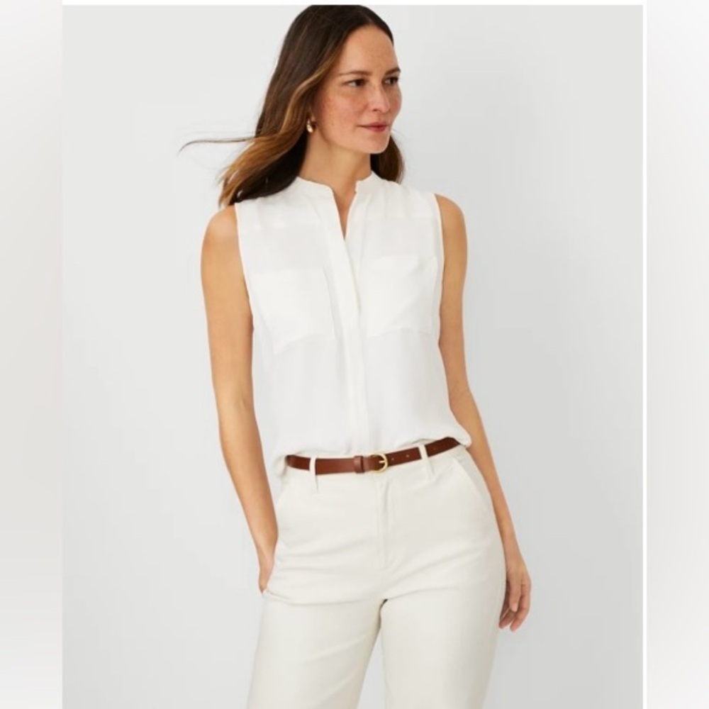 ✨Ann Taylor Sleeveless Camp Shirt - Winter White | XL Petite ✨